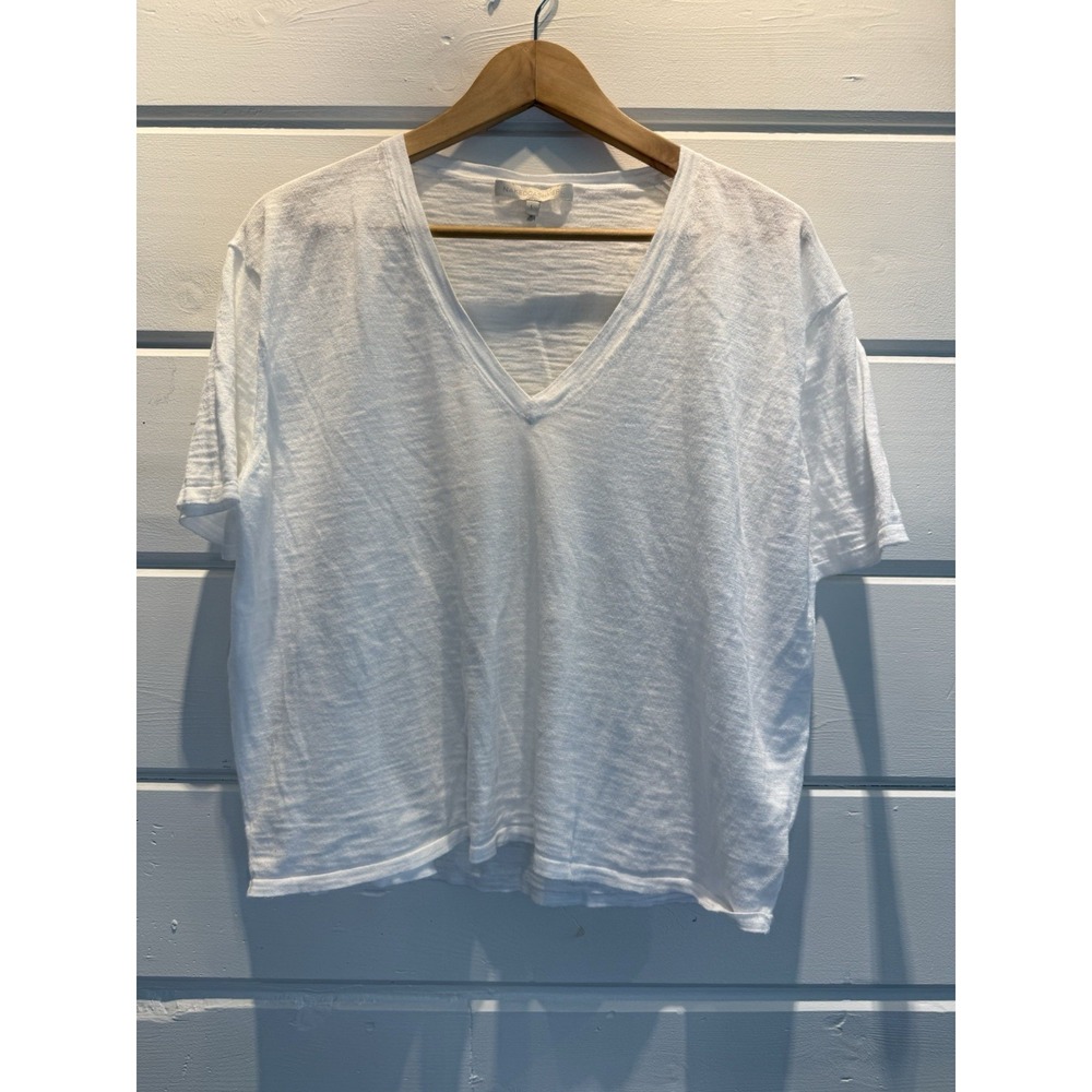 Naked Cashmere Women's 100% Cotton V Neck Crop T Shirt, White, Large, Loose Fit